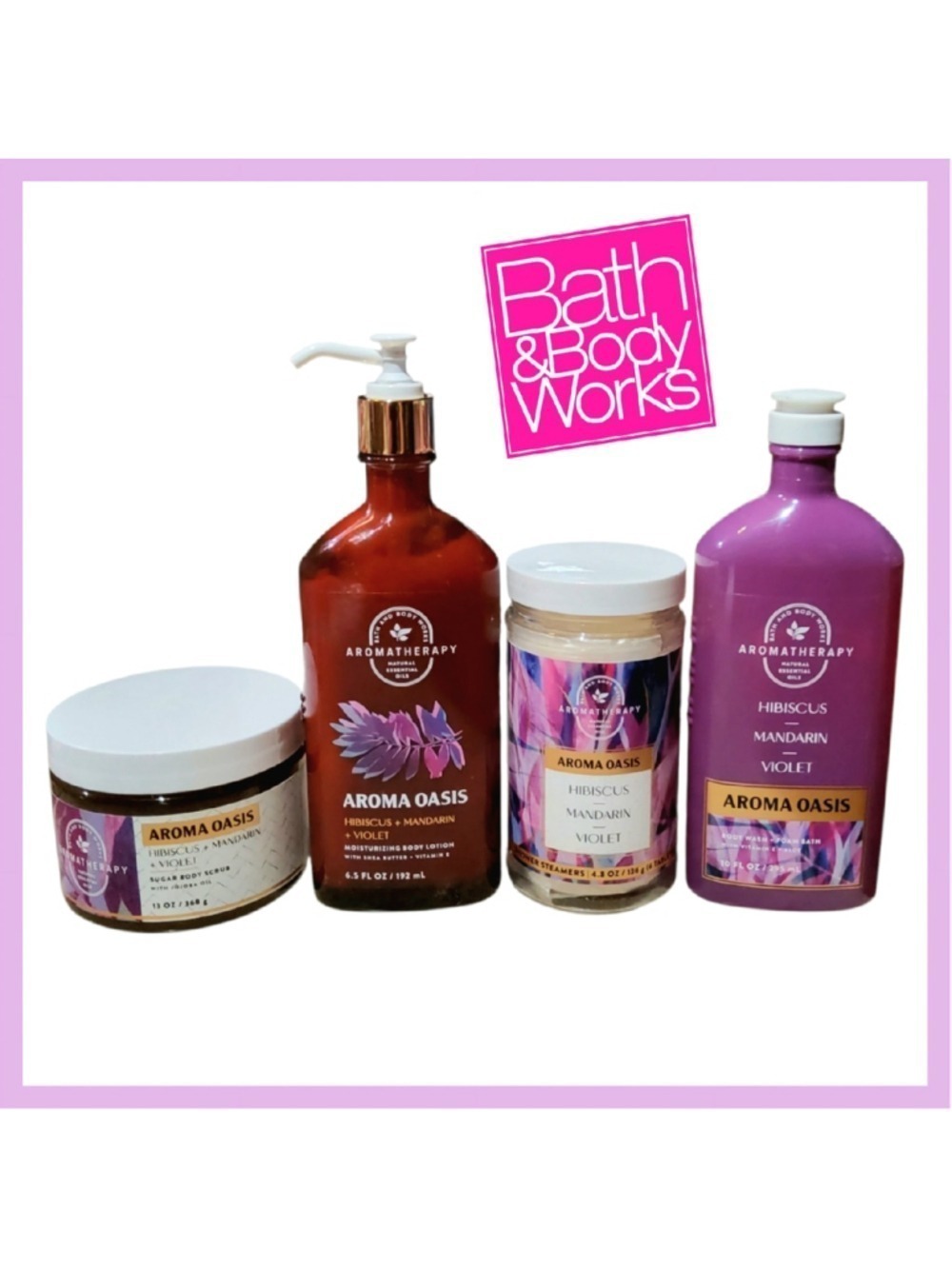 NEW BATH & BODY WORKS AROMATHERAPY AROMA OASIS: HIBISCUS MANDARIN VIOLET 4PC SET